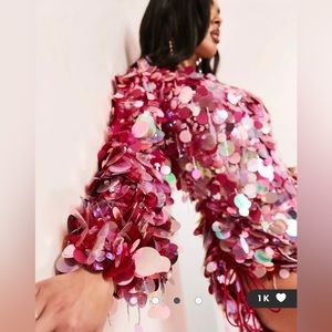 ASOS LUXE hot pink sequin beaded slit dress